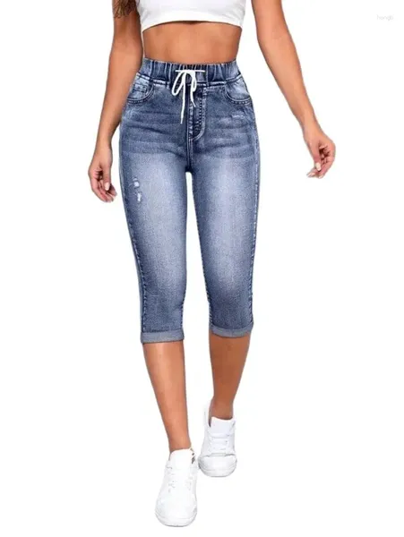 Jeans pour femmes 2024 Summer-Helf-Longle Elastic Twistring For Women Fashion High Slim Denim Pantal