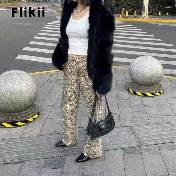 Jean femme 2024 été Style décontracté Harajuku Vintage pantalon léopard ample femme Y2K jambe large Punk Baggy Denim pantalon
