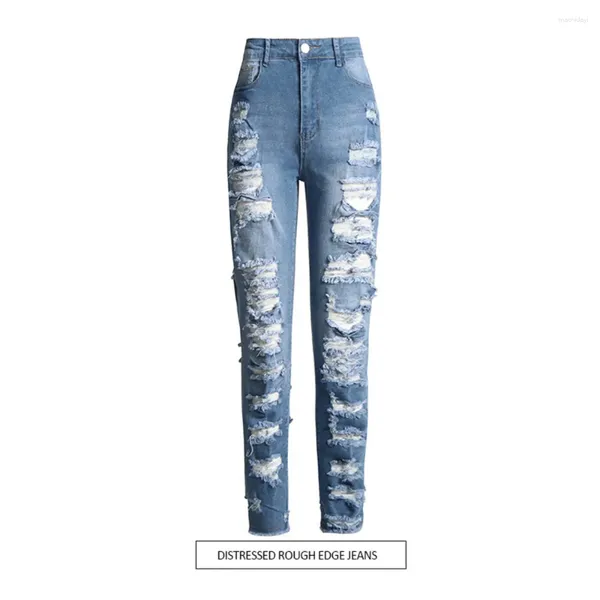 Jeans féminins 2024 Summer Small Foot Slim et High Elastic Crayer pour les femmes Pantalons de jean usés