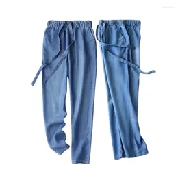Jeans pour femmes 2024 Summer Slim Denim Crayon Pantalon Casual Vintage Taille haute Femme Long Lâche Maxi Bleu