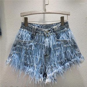 Jeans pour femmes 2024 Été Femmes Pantalons Diamant Fourrure Gland Mode Denim Shorts Vêtements