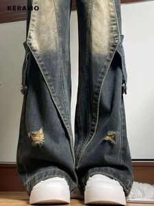 Damesjeans 2024 Zomer dames casual stijl Harajuku jeans vintage hoge taille los gescheurde broek y2k brede been punk baggy denim broek 240423