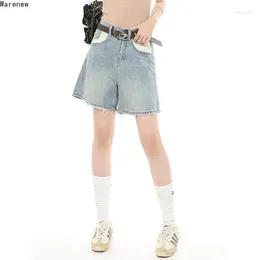 Damesjeans 2024 Zomer Y2K Harajuku High Taille Street Street Street Jean Shorts For Women Casual Loose Fit Tassels Blue Baggy Denim