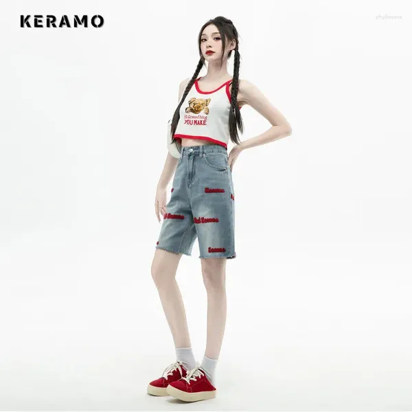 Jeans féminins 2024 Summer Y2k Harajuku High Waist Street Style Baggy Jean Shorts pour femmes Casual Loose Fit Embroides Denim bleu