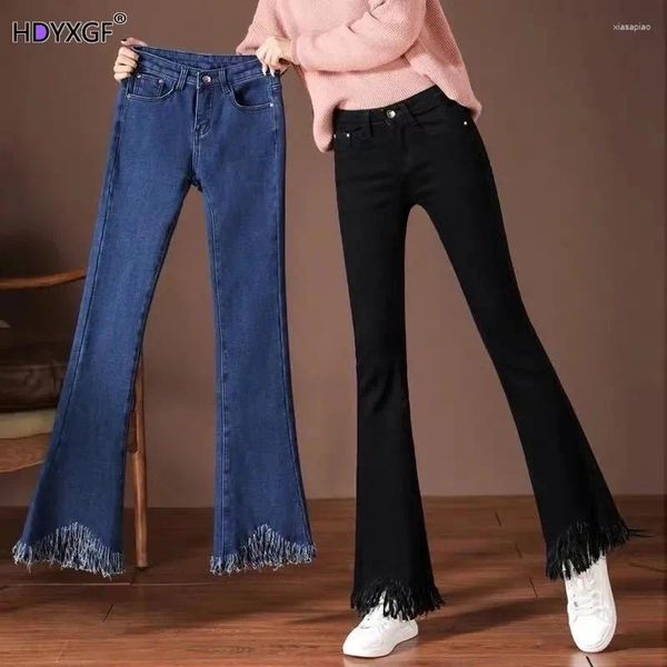 Jeans Femme 2024 Gland Taille Haute Taille Droite Flare Denim Pantalon Pour Femmes Mode Coréenne Slim Wash Vintage Bleu Plus Taille 25-40 Pantalon