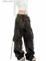 Jeans féminins 2024 Trashy Y2k Fashion Leopard Baggy Jeans Pantalons de cartes de cartes de femmes Vêtements Sortie Straitement Ligne Lame pantalon ROPA MUJER Y240408