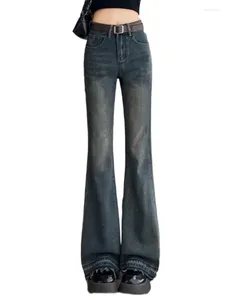 Jeans para mujeres 2024 Flote antiguo Mujeres Corea Corea Slim Versádico Versátil Pantalones de herradura de cintura alta y2K pantalones azul retro