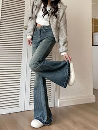 Jeans pour femmes 2024 Vintage taille haute femmes maigre pantalon évasé lavé artisanat fer à cheval à la mode Baggy Slouchy pantalon vente