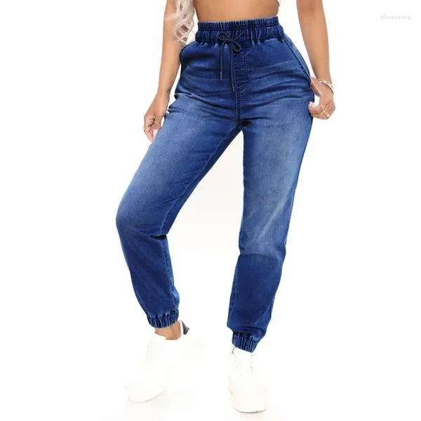 Jeans para mujer 2024 Vintage Mujeres Cintura elástica Pantalones de mezclilla Azul Gris Stretch Harem Lady Pantalones altos Y2K Streetwear Baggy