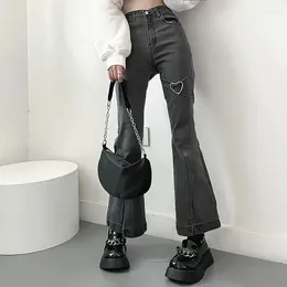 Jeans de femme 2024 hiver velours chaud lavé gris coréen y2k mode slim pantalon évasé pour femmes vêtements décontracté kpop robe dame pantalon