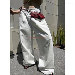 Jeans féminins 2024 Femmes Baggy Long Harajuku White Lignet Pantmand Streetwear Vintage High Waist Denim Pantalons Big Pocket Y2K