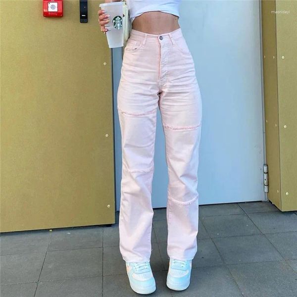 Jeans pour femmes 2024 femmes baggy rose rose vintage y2k punk hauteur pantalon en denim lâches streetwear jambes larges pantalon patchwork mignon