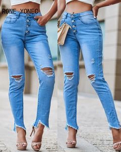 Jeans para mujeres 2024 Diseño de bolsillo para mujeres Botonado Pantalones de mezclilla recortada
