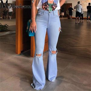 Femmes Jeans 2024 Femmes Trou Coupage Haute taille large jambe longue Fashion Active Wear Maxi Denim Pantal