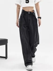 Dames jeans 2024 vrouwen lange rechte Harajuku y2k tide zwarte broek Baggy denim broek streetwear pocket ontwerp hoge taille wijd been