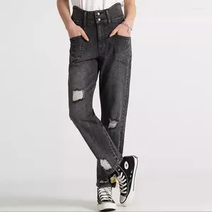 Jeans pour femmes 2024 femmes déchirées en denim d'été haute taille mince pantalon de la cheville