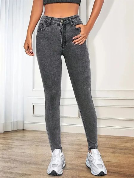 Jeans pour femmes 2024 Femmes Stretch Skinny Lady Slim Fit Classique Crayon Filles Leggings Pantalon à jambe droite Bleu Gris Pantalon simple 231208