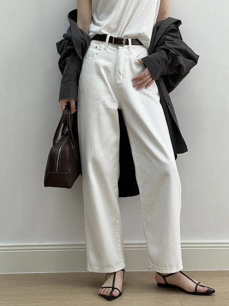 Jeans pour femmes 2024 Femmes Pantalon en denim blanc Taille haute Pantalon droit Bonne qualité Cheville Longueur Streetwear Neuvième Pantalon