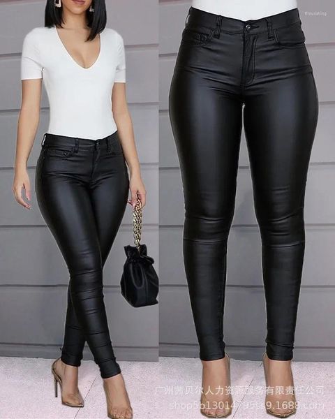 Jeans féminins 2024 Pantalon noir pour femmes en cuir Pu pour femmes