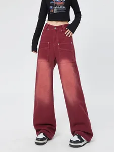 Jeans pour femmes 2024 Y2K Claret Femme Femme Korean Style High Taies Straight Fashion Casual Cotton Women Streetwear