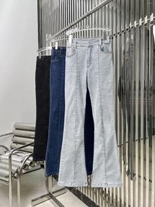 Dames jeans 2024 High-tailed slanke split denim fakkels dragen langwerpig been type rechte buis microversie van de goede controle