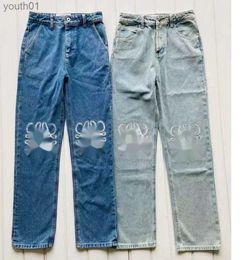 Damesjeans 2024Dames undefined Jeans Hoge taille opengewerkte patched geborduurde loewe rechte broek jeans 240304