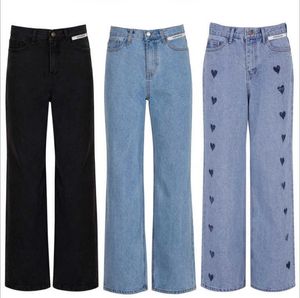 Dames jeans 21 herfst stijl unieke tailoring kim niche dunne geborduurde liefde rechte buis vader broek dweilen Jeans