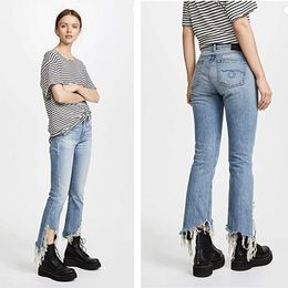 Dames jeans 21 R13 Kick New Street Style Tear Nine Tassel Slanke Mode Trend Jeans