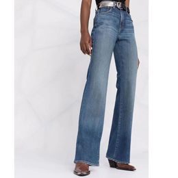 Jeans para mujer 23 Diseñador de pasarela Algodón sólido Pantalones acampanados ligeros Moda Cintura alta Bolsillos dobles Vintage Todo fósforo Mujer 230826