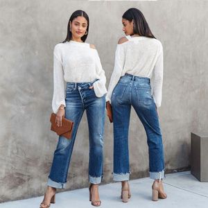 Jeans pour femmes 23 printemps / été lavable coton haute taille denim mode décontracté pantalon de longueur de cheville