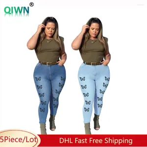 Jeans pour femmes 5pcs articles en vrac en gros pantalon femme papillon imprime hauteur