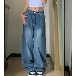 Jeans pour femmes 5xl surdimensionné femmes jambe large vintage y2k streetwear baggy denim pantalon mode coréen décontracté taille haute pantalon droit 231127