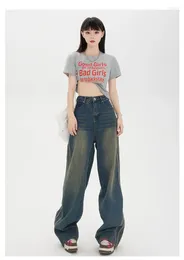 Jean pour femmes 90S American rétro haute taille haute jean droit lâche mince et grand pantalon largeur à jambes