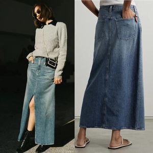 Jeans pour femmes A 2024 Début du printemps SAVI Même taille haute avant fendue lavée jupe longue en denim bleu pour les femmes AG071