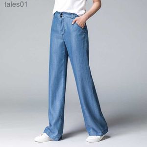 Damesjeans ACRMRAC jeans Nieuw blauw Gebleekte taille Losse vrije tijd Wijde pijpen broek Volledige lengte Lyocell jeans 240304