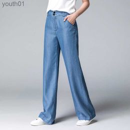 Women's Jeans ACRMRAC femmes jeans nouveau automne bleu blanchi mince taille haute ample loisirs pantalon large pleine longueur Lyocell jeans femmes 240304