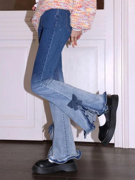 Jeans para mujer ADAgirl Flare Mujer Azul Y2k Baggy Vintage KPOP Arco Alto Cintura Ancho Pierna Corte Denim Pantalones Harajuku Causal Mujer Bottoms