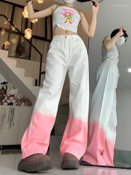 Pantalones vaqueros para mujer ADAgirl Palazzo Pants Y2k Pink Fashion gradiente cintura alta pierna ancha streetwear baggy vintage mujer pantalones de mezclilla