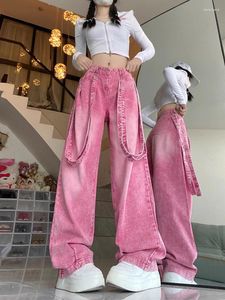 Jeans pour femmes adagirl rose y2k salopes pantalons denim femmes hip hop mode baggy kpop basse taille