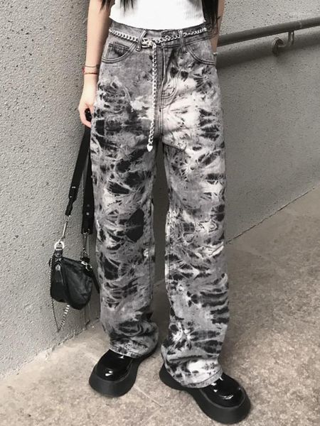 Pantalones vaqueros de mujer ADAgirl Tie Dye Palazzo pantalones Y2k pierna ancha Cargo estilo gótico Grunge Punk Denim Alt pantalones Harajuku Streetwear