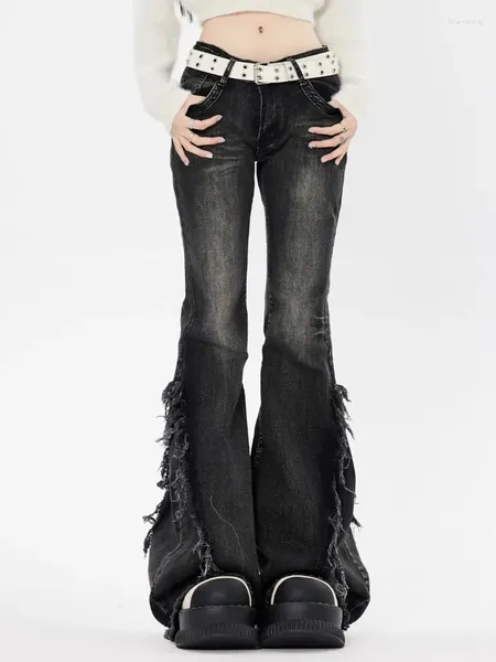 Jeans pour femmes Adagirl Vintage Flare Pantalon Femmes High Street Design Low Strey Korean Style Hip Hop Slip Zipper Denim Pant pour Y2K Girls