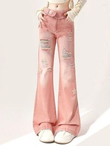 Damesjeans Agagirl Y2K Pink Star Women gescheurd lage taille laars gesneden vrouwelijke Koreaanse mode Amerikaanse retro denim broek slouchy broek alt