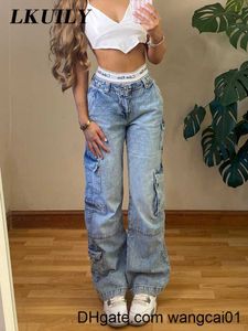 Women's Jeans Aesthetic Vintage Cargo Women's Pants Y2k High Waist Straight Baggy Jeans Casual Chic Fake Zippers Pocket Fa Trousers 2022 0410H23