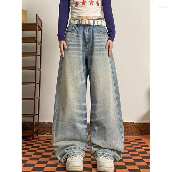 Jeans pour femmes esthétique Y2k rétro jambe large taille haute droite style streetwear bleu baggy pantalon femme denim pantalon dame vêtements