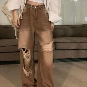 Jeans femme Alien Kitty trou jambe large femmes rétro léger lavé été taille haute ample droite tout Match Streetwear Slim Denim