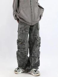 Jeans pour femmes American Camouflage Pocket Work Jeans Femme Y2K Hip-Hop Fried Street Salopette à jambes larges Couple Casual Loose Multi-Pocket Pants 230613