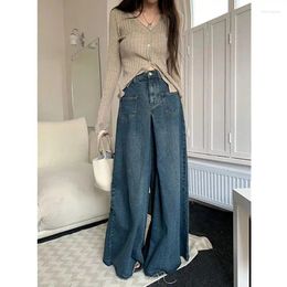 Jeans pour femmes American Dark Color Loose Denim Pantalon pleine longueur jambe large Y2k taille haute Streetwear Vintage Femmes Pantalon Ruché