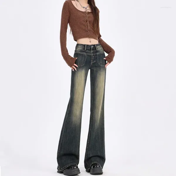 Jeans para mujer American Distressed Women Retro Micro-flared Pantalones adelgazantes Otoño Mid-Cintura Slim Fit Horse Hoof Pantalones Casual Trompeta