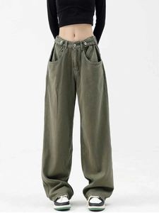 Jeans pour femmes American Grn High Pants pour femmes jeans Strt Womens Vêtements Loose HARAJUKU LEG LIGNE FEMME JEANS Y240422