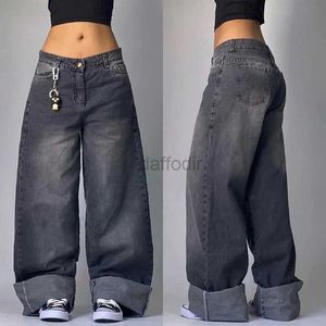 Damesjeans Amerikaanse Harajuku Retro gewassen zwarte baggy jeans heren en dames Y2K Street Fashion Vrije tijd Gothic hoog getailleerde wijde pijpen broek 24328